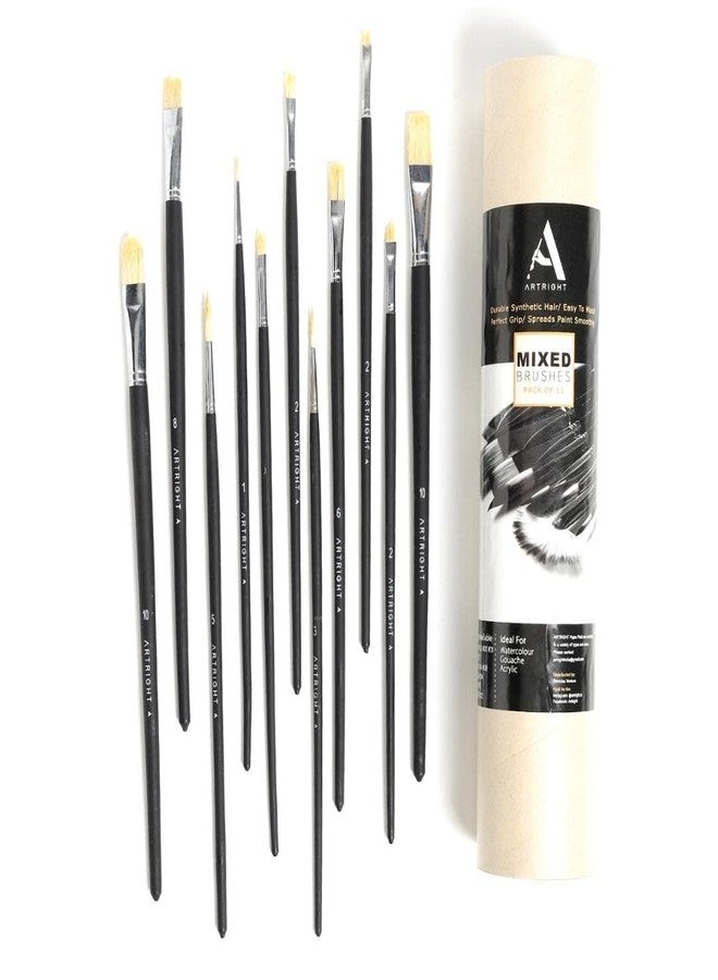 ArtRight Flat Hog Hair Mix Paintbrush Set 11pcs, Professional Long Handle Brushes for Oil, Watercolour, Acrylic, Natural Hair Brush, Wooden Handle, Synthetic Bristle, Ideal for Mixed Media Painting - Image 4